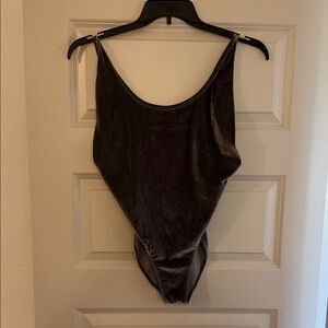 Elegant Velvet Bodysuit in Dark Grey